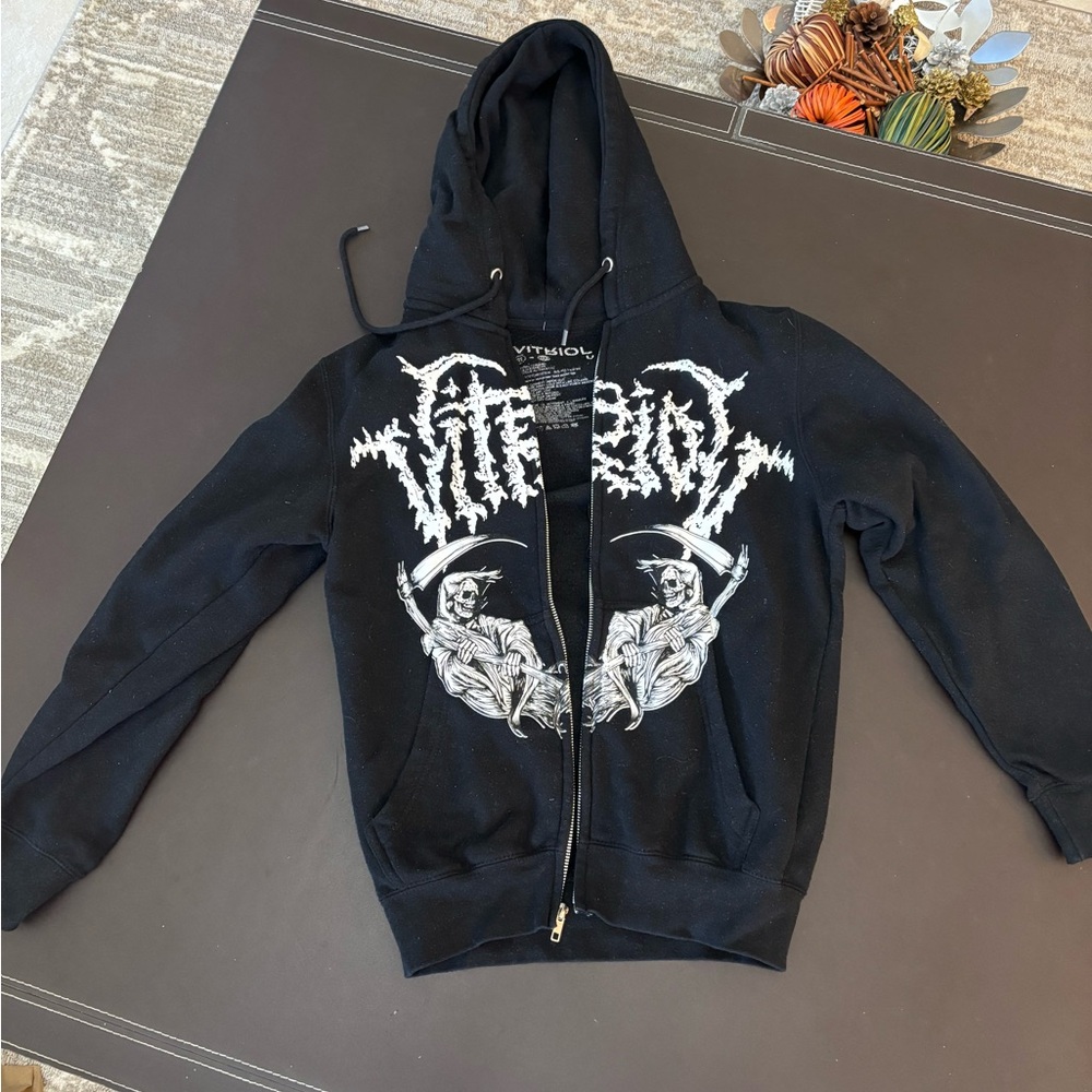 Black Graphic Zip-Up Hoodie Sweatshirt - VITRIOL Style